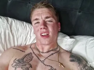 Young blonde Str8 Lad Lil D wanks off on hotel bed.