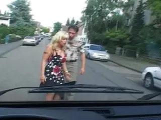 Busty And Old German Slut Eating Warm Cum In The Back Of The Car