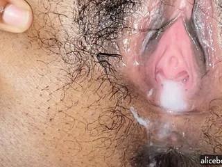 Black Girl Hairy Pussy, Cum Eating, Orgasm, Close up