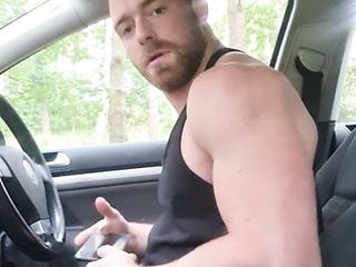 Muscular Guy With Perfect Body Is Jerking Off Inside A Car