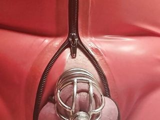 Milked The Penis Cage In A Latex Catsuit With Magicwand
