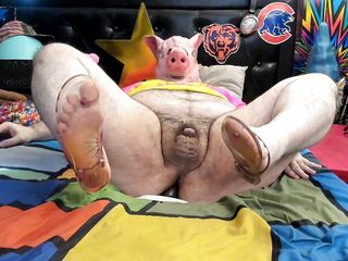 Pig-Masked, Chubby-Bear Riding BBC Dildo, While Laying Down. (1080p)