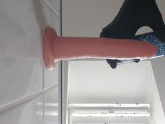 Dildo fucked in the ass with whipped cream.
