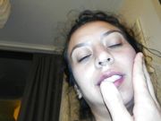 Young latina Arab fingers her juicy cunt, sucks cock and asks to be slapped on the face. 