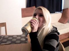 Blonde teen rides a big solid cock
