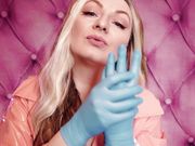 ASMR: blue nitrile gloves fetish - hot sounding - MILF in pink PVC coat (Arya Grander)