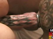 Amateur German pierced cock stud cumming after barebacking