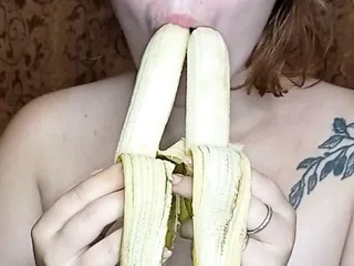 playing with bananas on camera