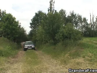 Old Granny In Outdoor Threesome Fuck