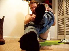 stripping to barefoot in jock by Hairyartist