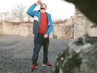Drinking beer and peeing outdoor (60fps)
