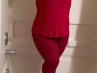 Hot Girl Desperate To Pee In Tight Red Yoga Pants