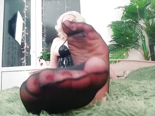 Foot Fetish Video: Sexy Black Nylon Feet. Dominant Hot Blonde Milf Arya Grander