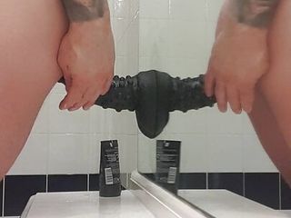 Carl Cagedwarrior Takes Huge Bbc Dildo In Hotel Bathroom With Mirror Reflection
