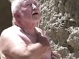 Two mature old gay grandpa playing with each other