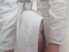 I'm in a bathrobe and I change panties for you! Shaved pussy
