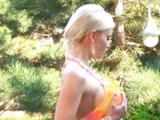 Sexy blond model bikini teasing