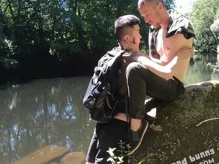 Cute Young Asian White Boyfriends Suck and Jerk Outdoor Romantically