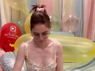 Glasses, Small Tits, Homemade, Balloon Popping