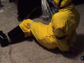 Yellow PVC Rainsuit Self Bondage