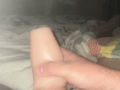 Stroking my self with my flesh light, filling every inch of it with my hard cock dadbod loves the feeling of cumming. 