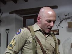 Soldier came back at home to fuck this hot blonde housewife