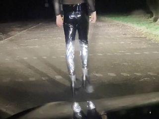 Young sissy latex crossdresser at a...