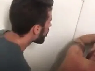 Guys fuck in public toilet...