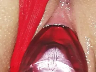 Close-Up Wife Plays With Big Dildo And Stretches Her Pussy