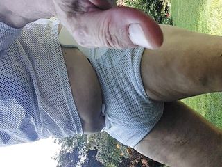 Football practice with hard cup and butt plug