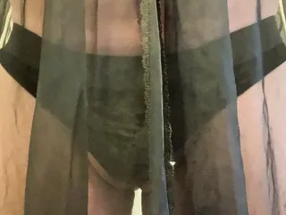Cumshot in daughters lingerie gown and thong