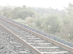 Huge Cumming on railway track 
