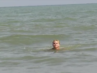 Outstanding Blonde Chick Rubbing Her Hairy Pussy On The Beach