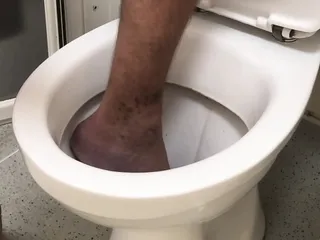 Foot In Toilet And Flush My Foot (Feet In Toilet) (Barefoot In Toilet)