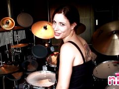 Lesbian Nina with drums showing her perfect body 