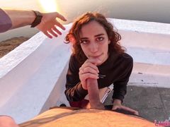 Teenage tourist girl fucked hard doggystyle in public with beautiful view POV while on vacation