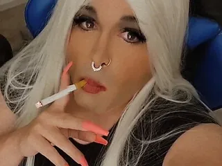 Smoking sissy crossdresser