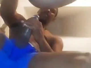 Black teen stepsister get fuck in ass while her mom watching tv in the living room