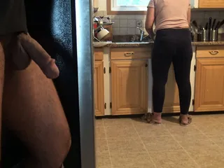 Stepmom Almost Caught Me But Finally I Cum Over Her Ass!