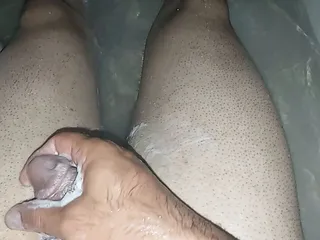 Sperm on her nylon legs...