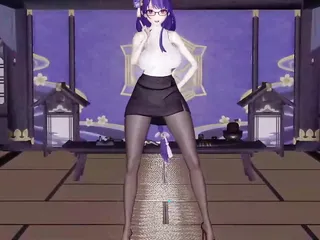 Genshin Impact - Raiden - Sexy Ofiice Pantyhose + Skirt Dance + Sex With Huge Cock