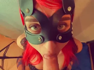 Gorgeous Juicy Blowjob From A Beautiful Girl In A Cat Mask With Green Eyes Who Likes To Get Sperm In Her Mouth