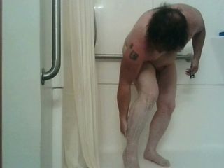 Shaving and showering on webcam...