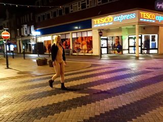  video: Exhibitionist wife walking nude around a town in England