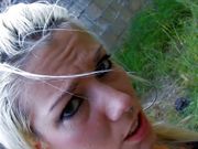 Blond slut fucking and facial in forest