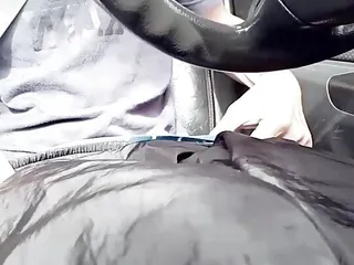 Masturbate While Driving With Cock Ring And Little Dildo On
