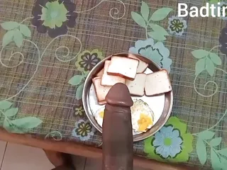 Morning Breakfast Stream Bread, Egg With Hot Big Cock.