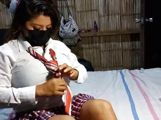 Student from Lima Peru masturbates with a thick dildo until leaving her asshole wide open