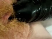 Hairy Redhead Wife Fucks Herself with 3 HUGE Dildos Creamy Pussy