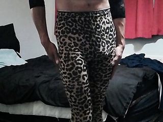 Horny cd enjoying my leopard print leggings against my tight butt